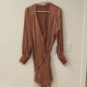 Reformation Chrisley Silk Wrap Dress in Rust